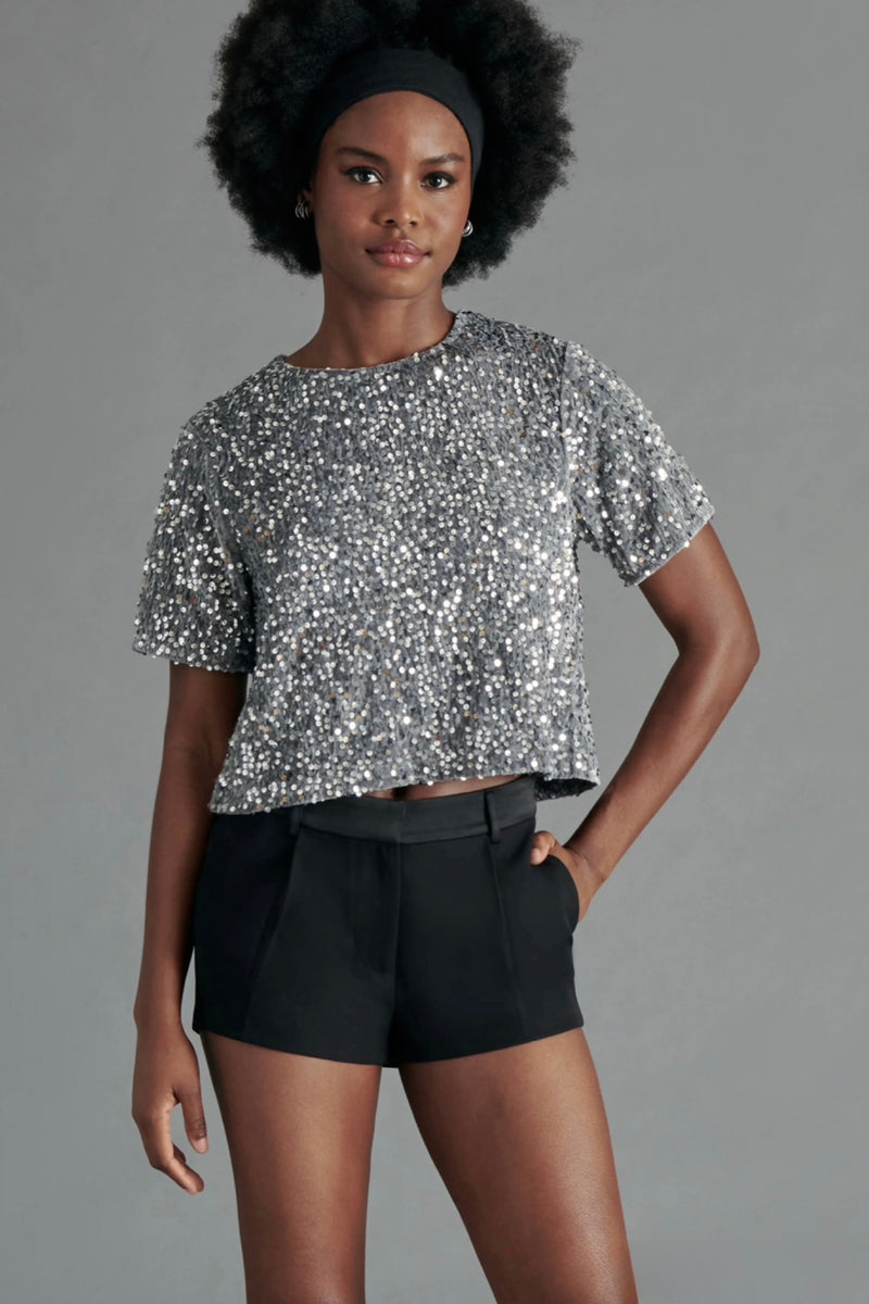 cressa sequin velvet top | grey