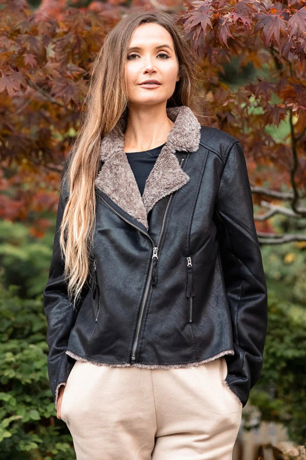 chinchilla moto jacket | blk grey