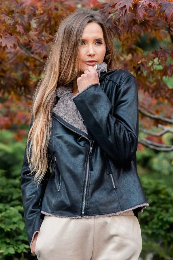 chinchilla moto jacket | blk grey
