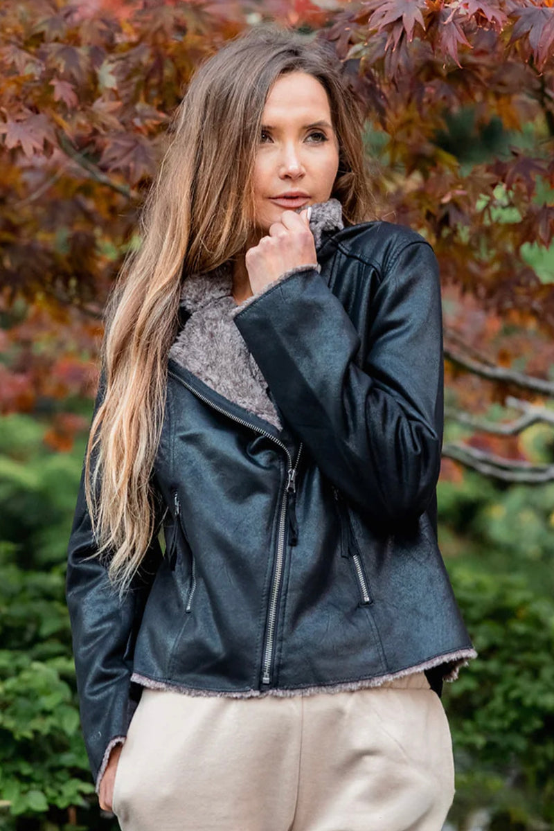 chinchilla moto jacket | blk grey