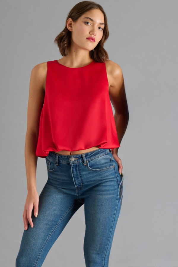yazmin bubble hem satin top | red