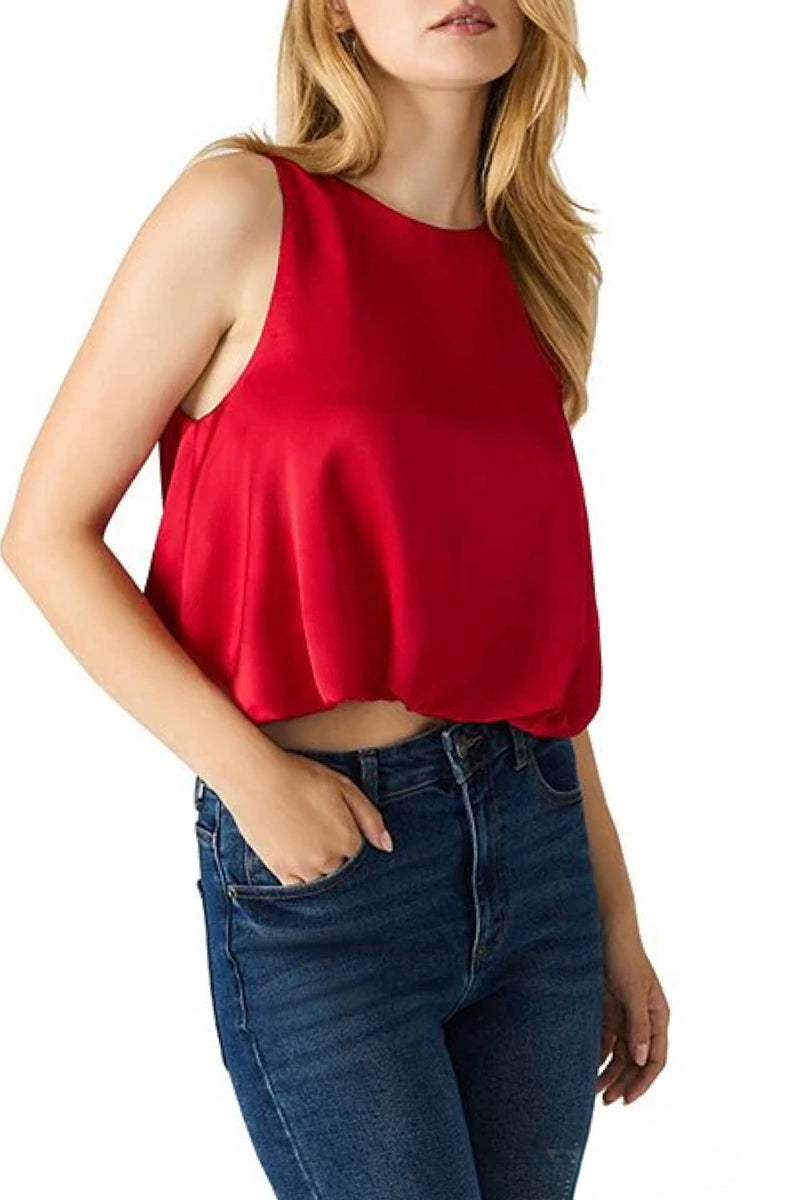 yazmin bubble hem satin top | red