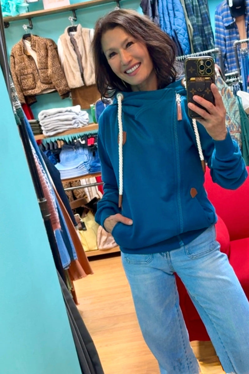 athena side zip hoodie | real teal