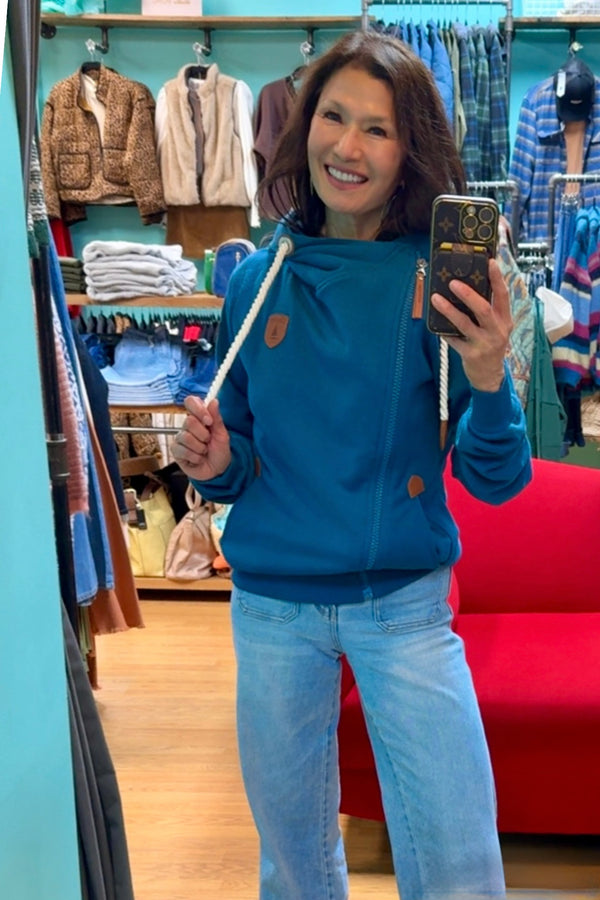 athena side zip hoodie | real teal