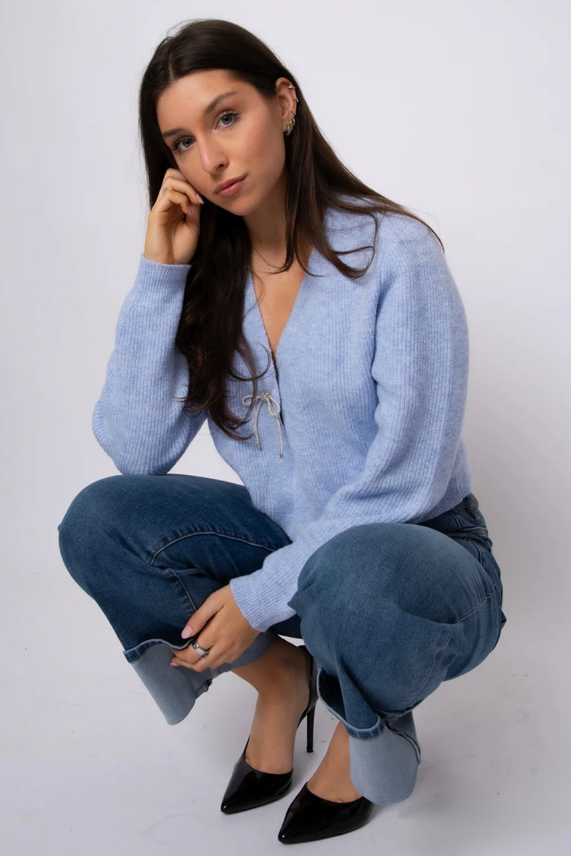 ghaida diamond bow cardigan | blue sky