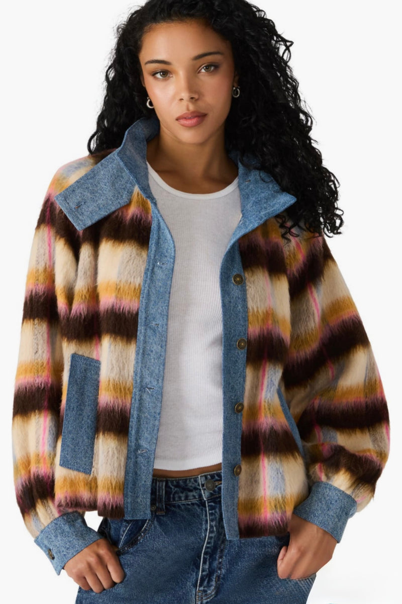 kaylen denim trim stripe jacket