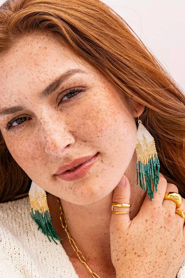 claire ombre fringe earrings | emerald green