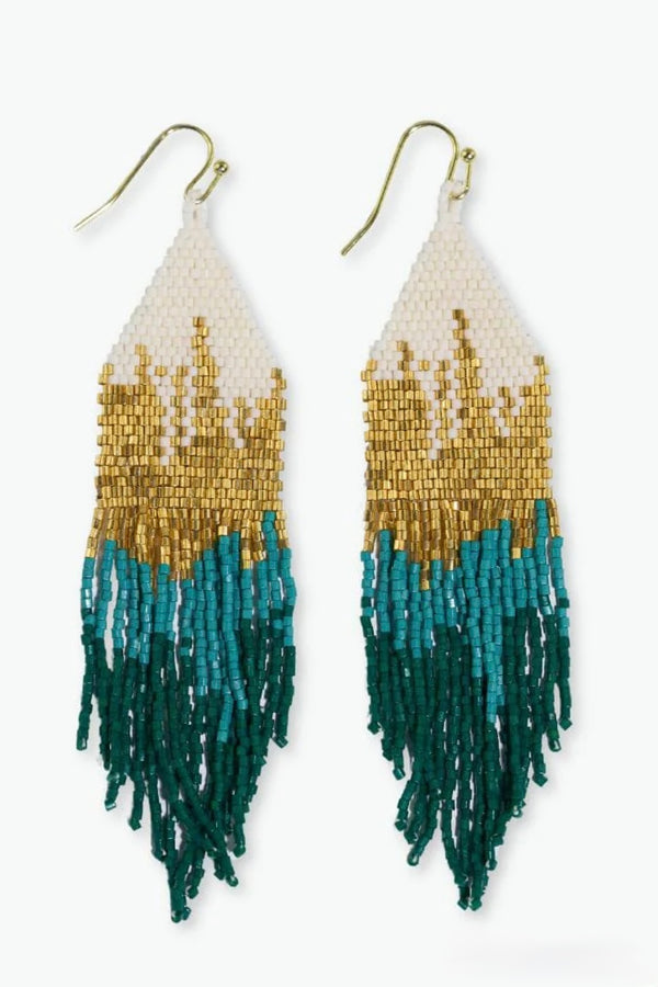 claire ombre fringe earrings | emerald green