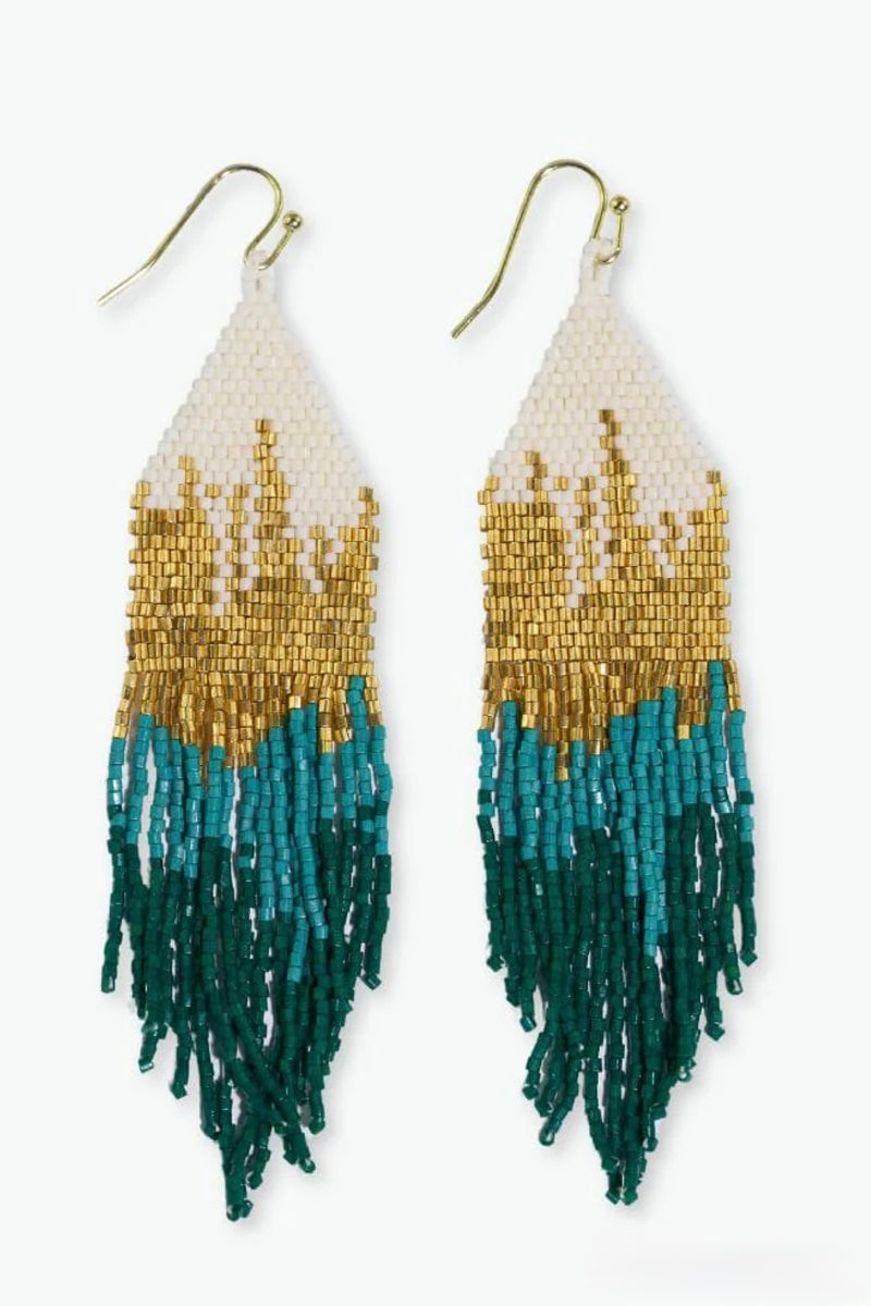claire ombre fringe earrings | emerald green