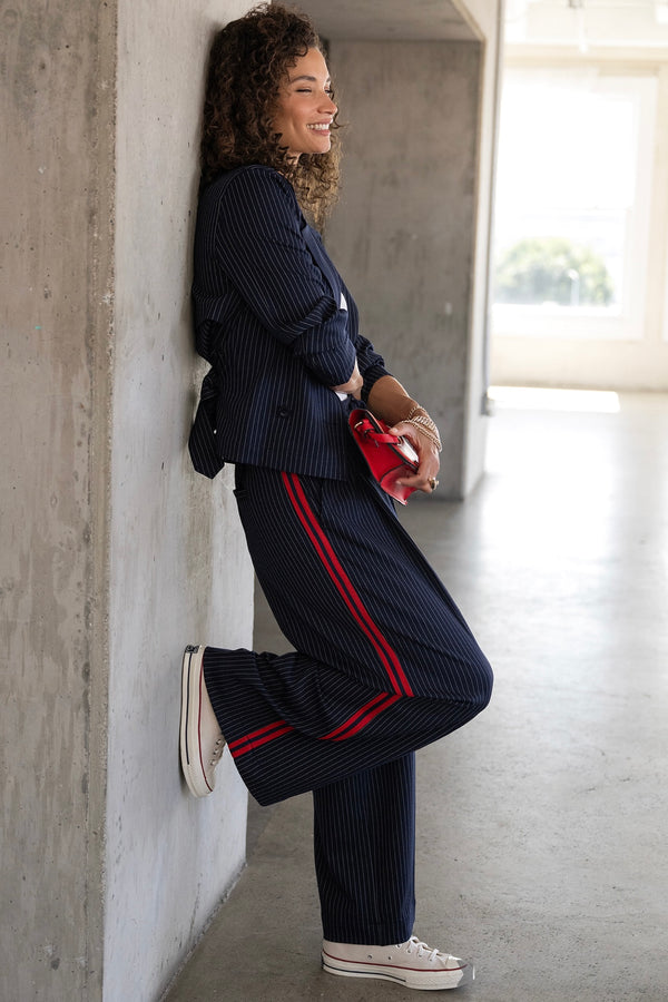 cropped trench jacket | midnight stripe