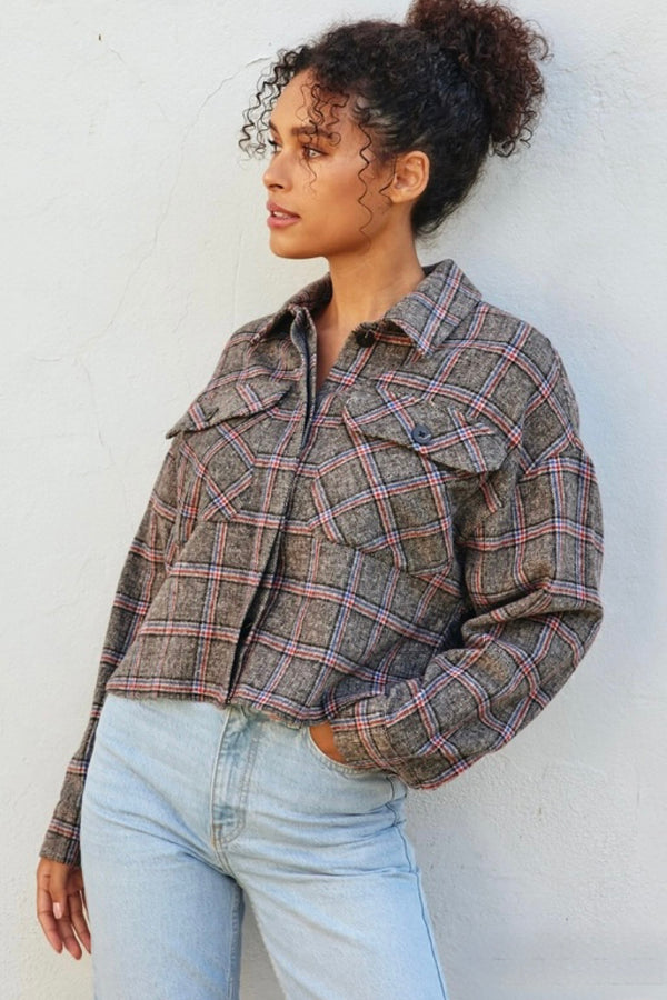 plaid shirt jacket | charcoal