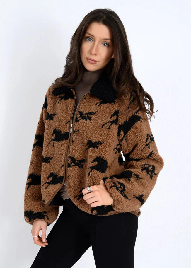 joline horse print sherpa jacket