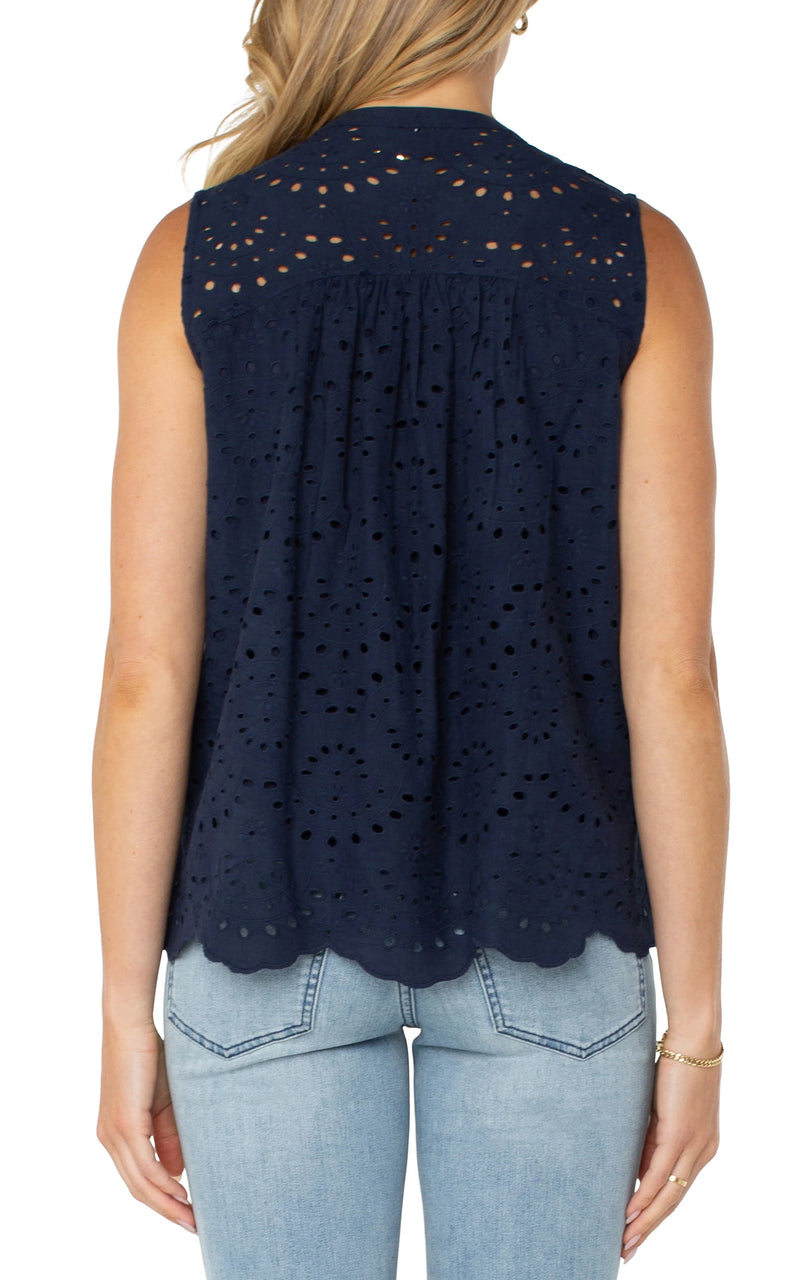 pintuck eyelet top | navy