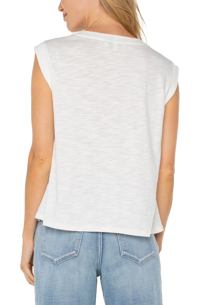 mixed media sleeveless top | whipped cream