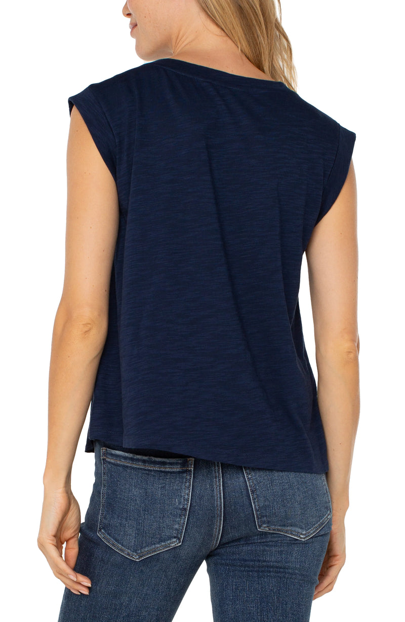 mixed media sleeveless top | navy