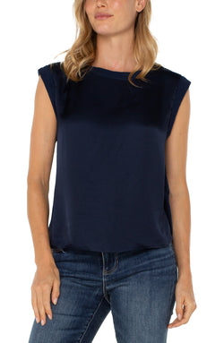 mixed media sleeveless top | navy