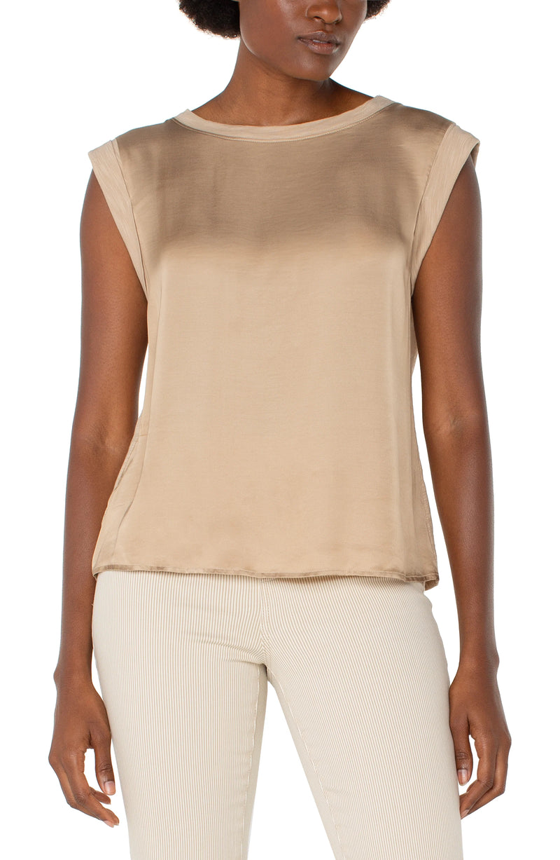 mixed media sleeveless top | pale gold