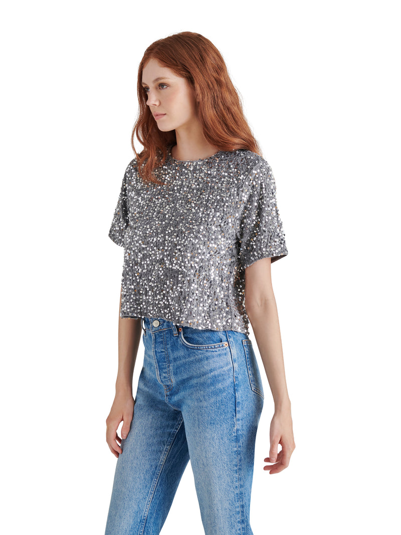 cressa sequin velvet top | grey