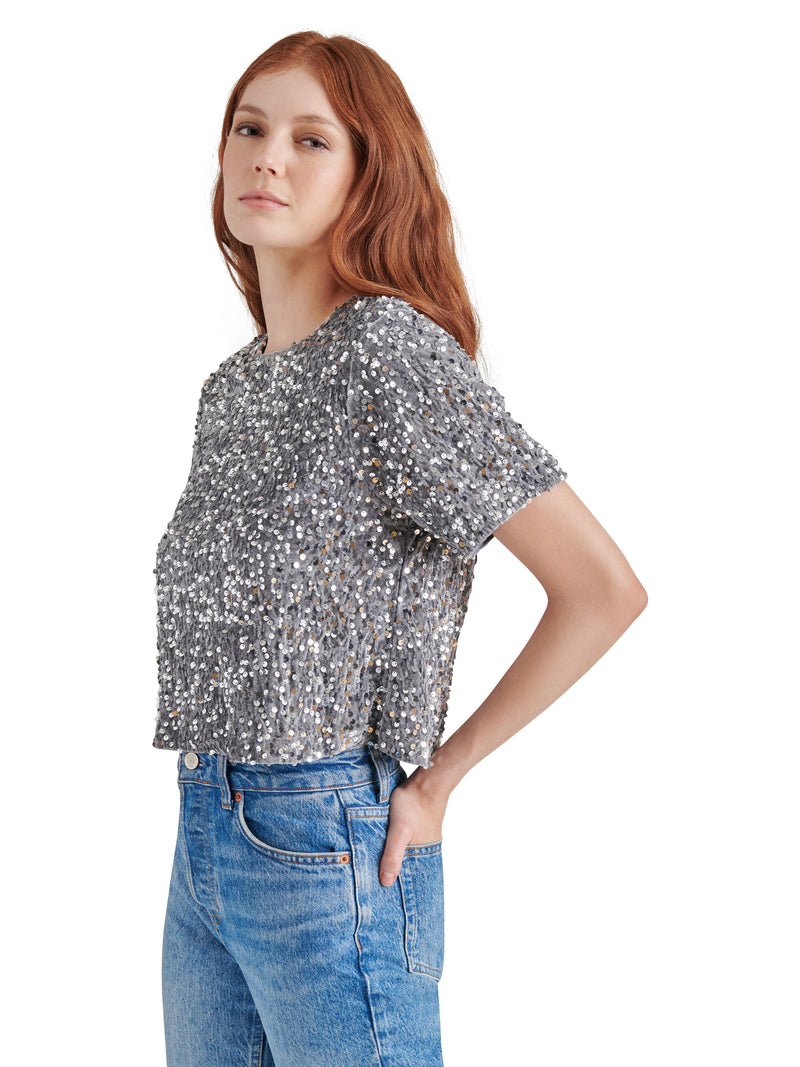 cressa sequin velvet top | grey