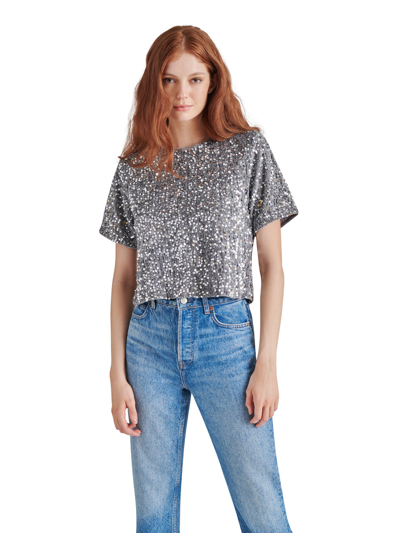 cressa sequin velvet top | grey