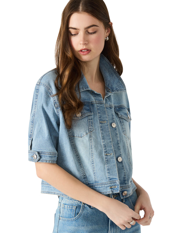 blu elbow sleeve denim jacket
