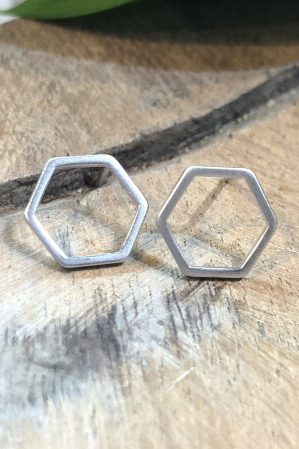 silver hexagons earrings