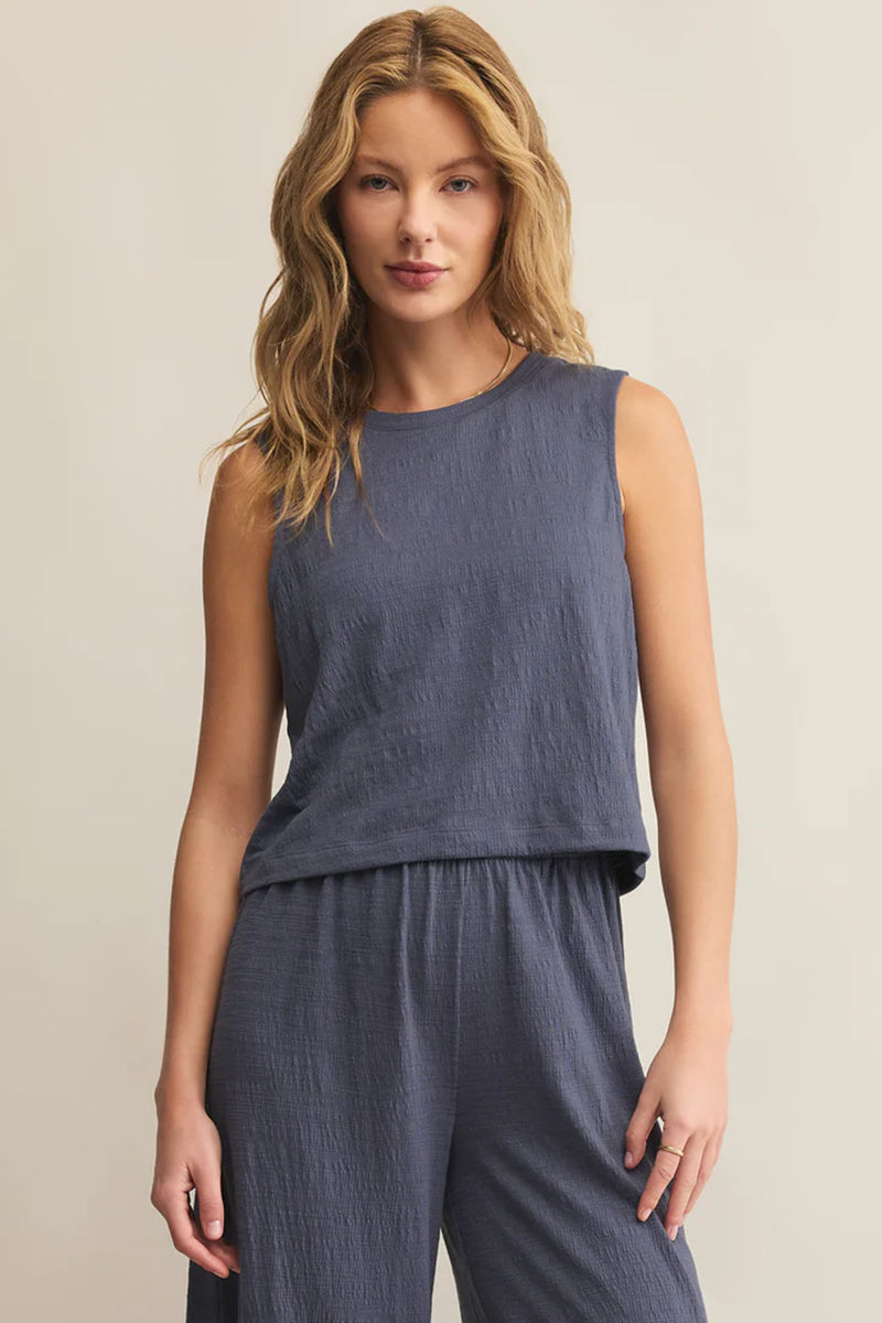 sloane textured slub top | blue