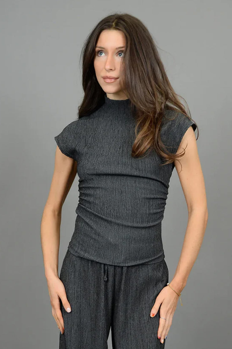 shirlay side shirred mockneck | grey twist