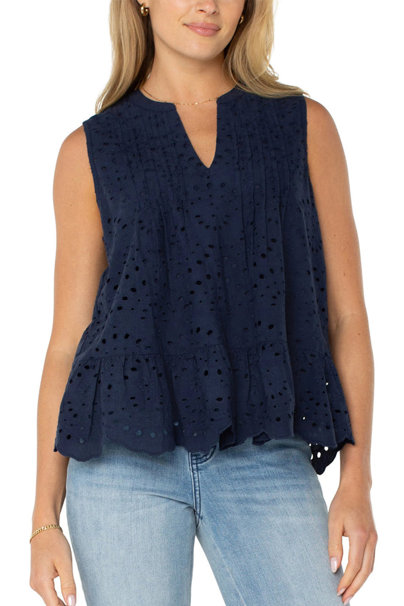 pintuck eyelet top | navy