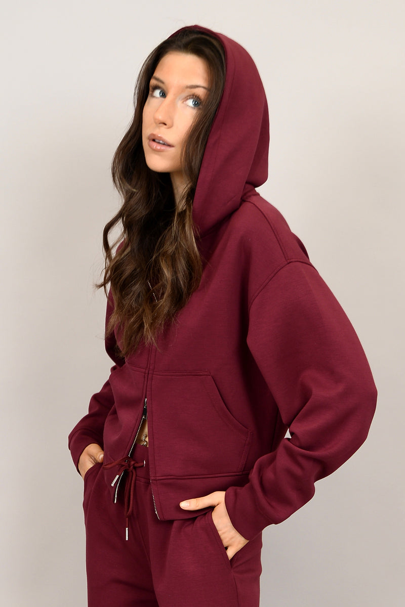 haidelyn scuba knit zip hoodie | oxblood