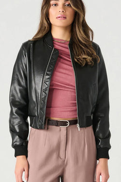 faux leather bomber jacket | black