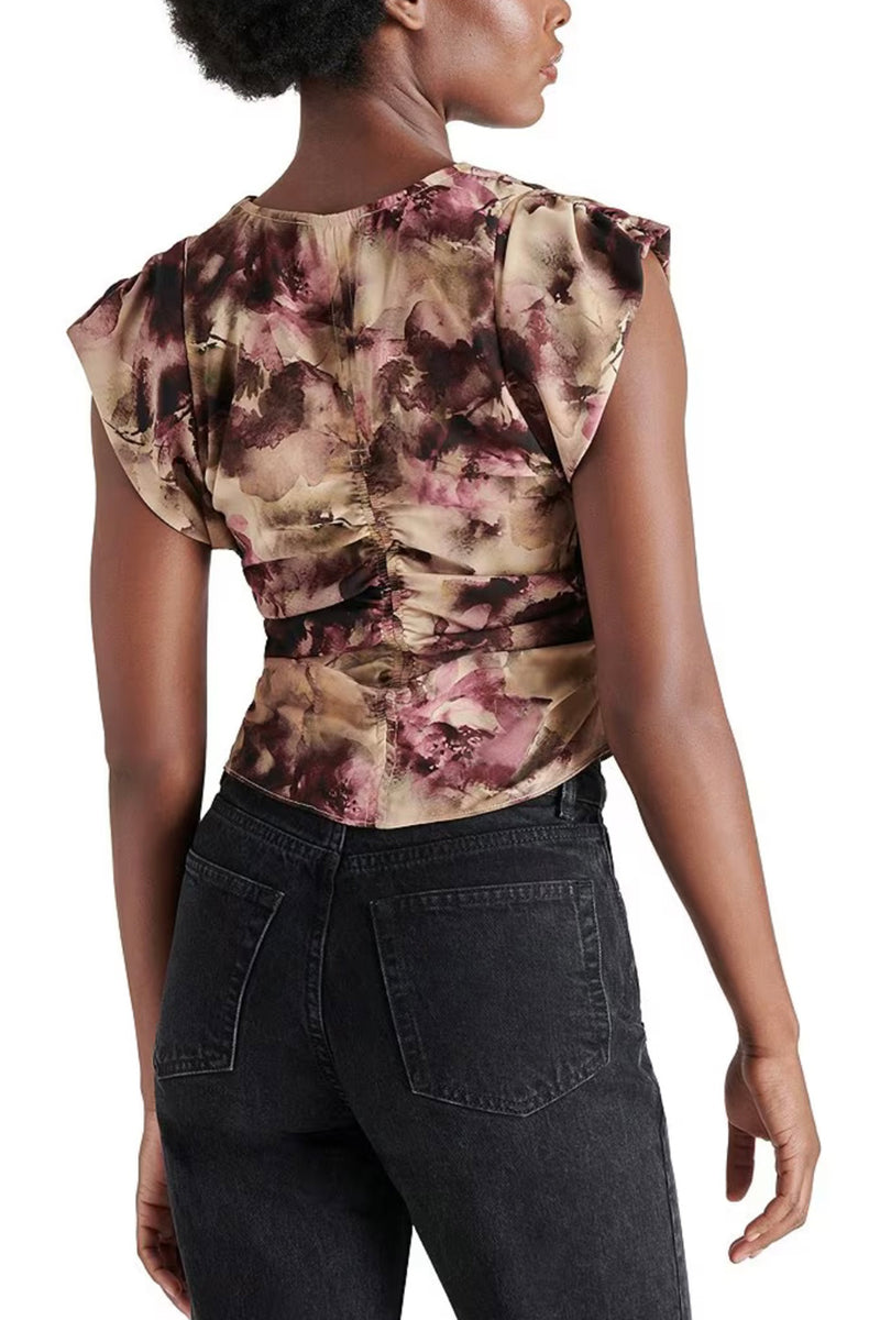 honey floral ruched top | autumn mauve