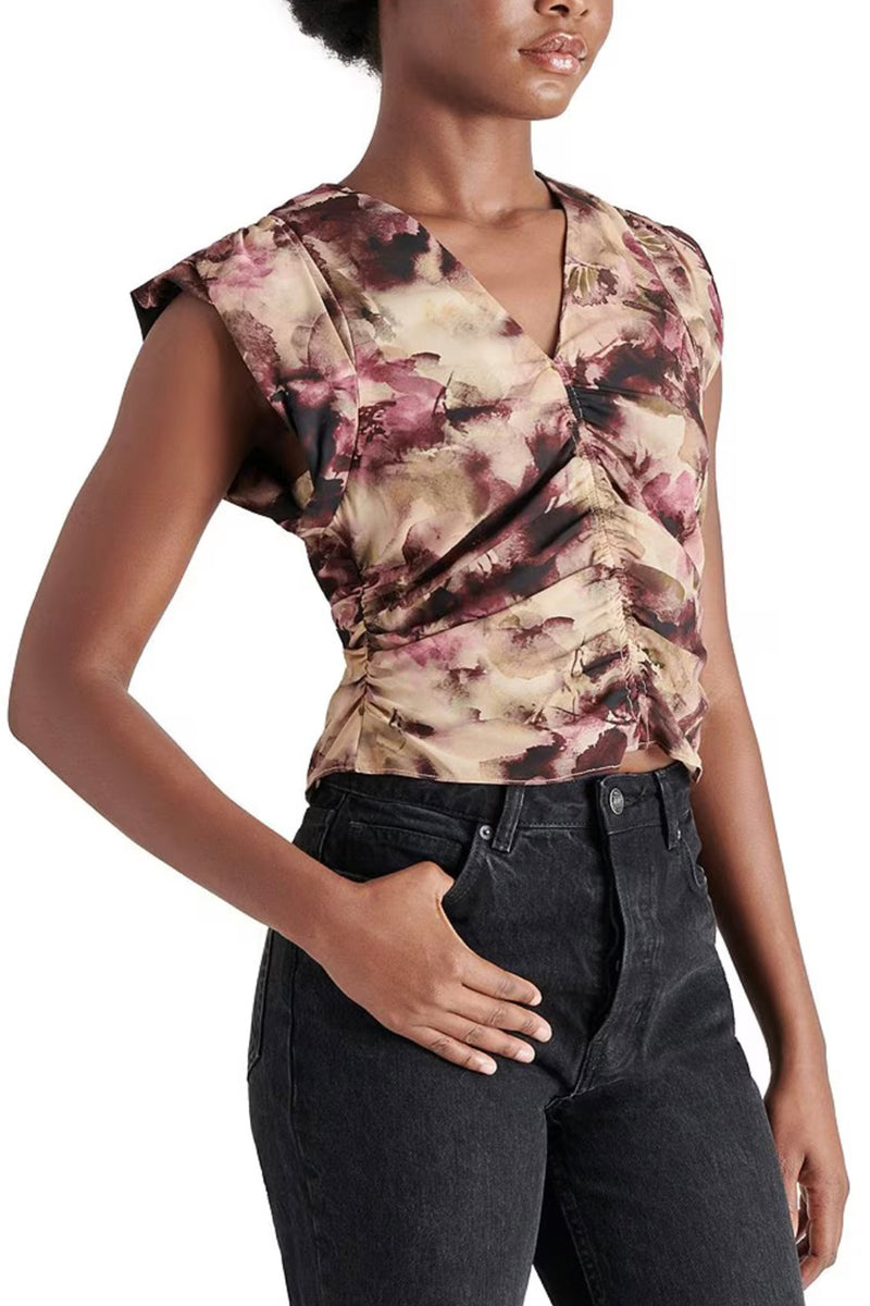 honey floral ruched top | autumn mauve