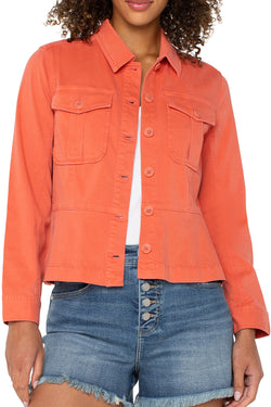 peplum hem trucker jacket | papaya