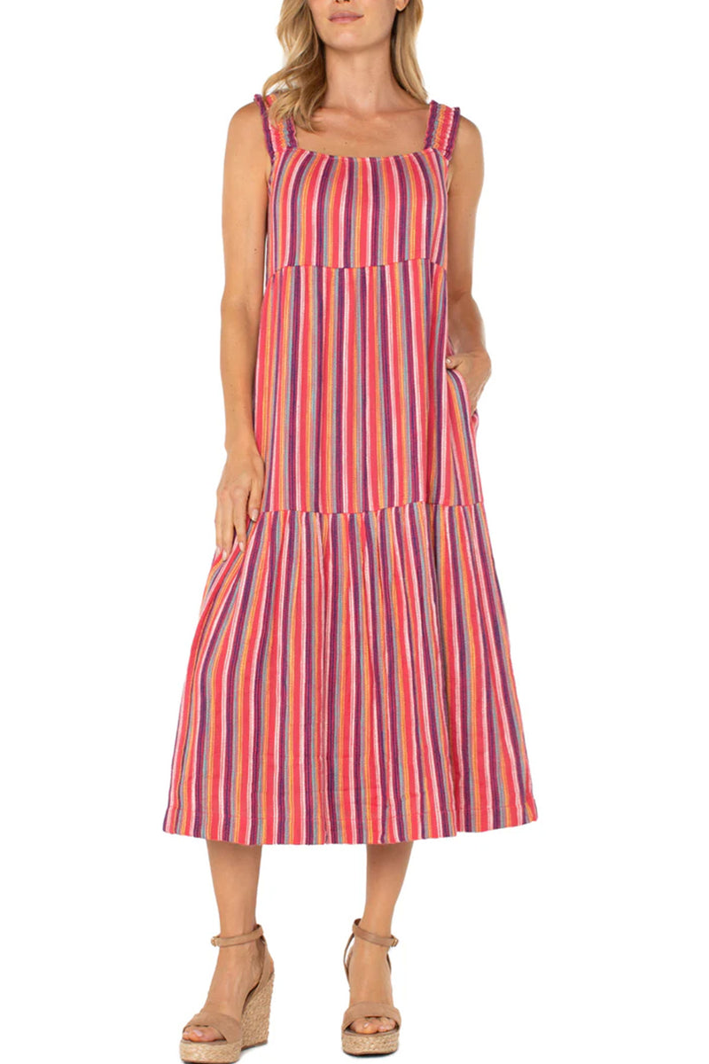 stripe tiered midi sundress