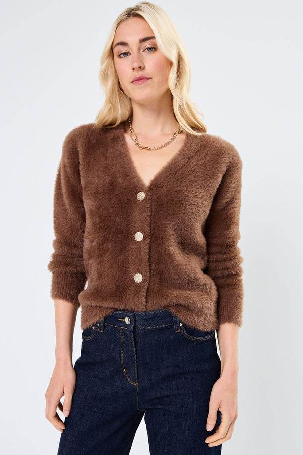 faux fur cardigan | brown