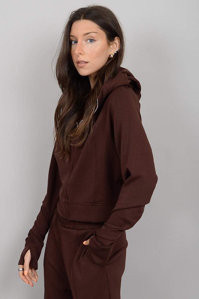 maya scuba knit zip hoodie | chocolate