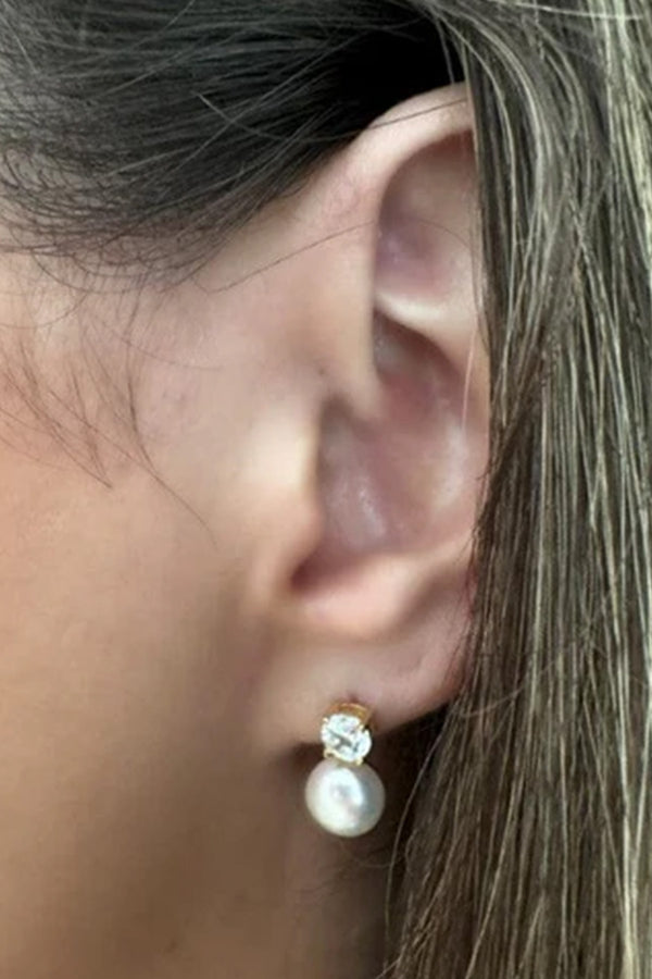 pearl cz post earring