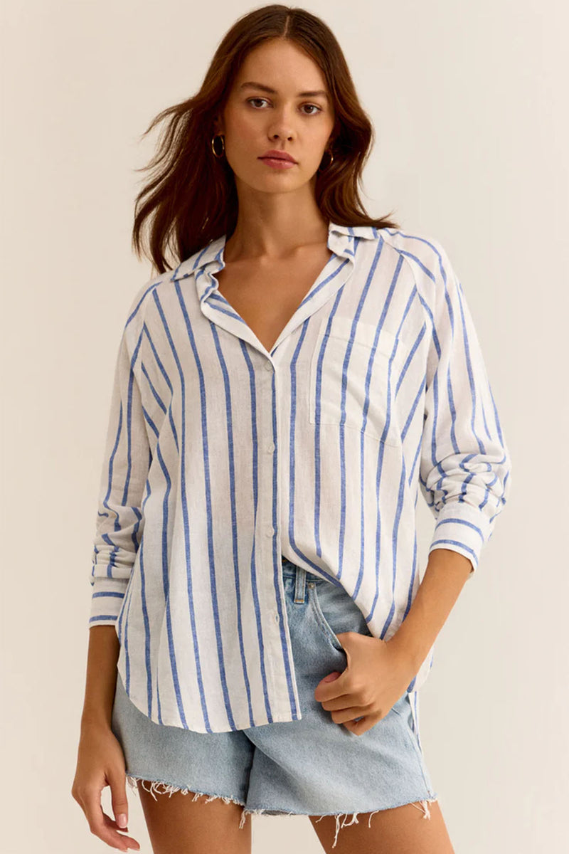 perfect linen stripe shirt | palace blue