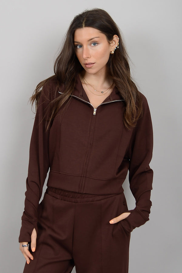 maya scuba knit zip hoodie | chocolate