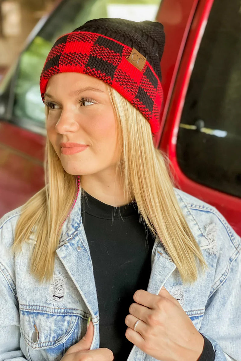 buffalo check beanie