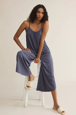 textured flared jumpsuit | blue