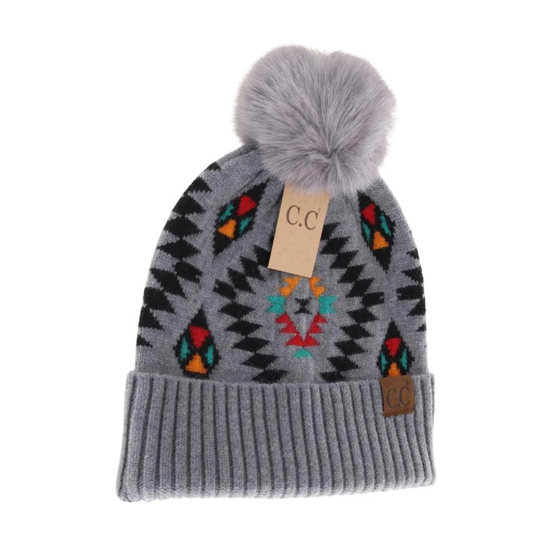 aztec pattern pom beanie