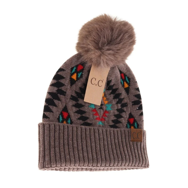 aztec pattern pom beanie