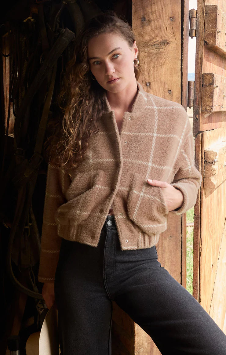 lex plaid bomber jacket | heather taupe