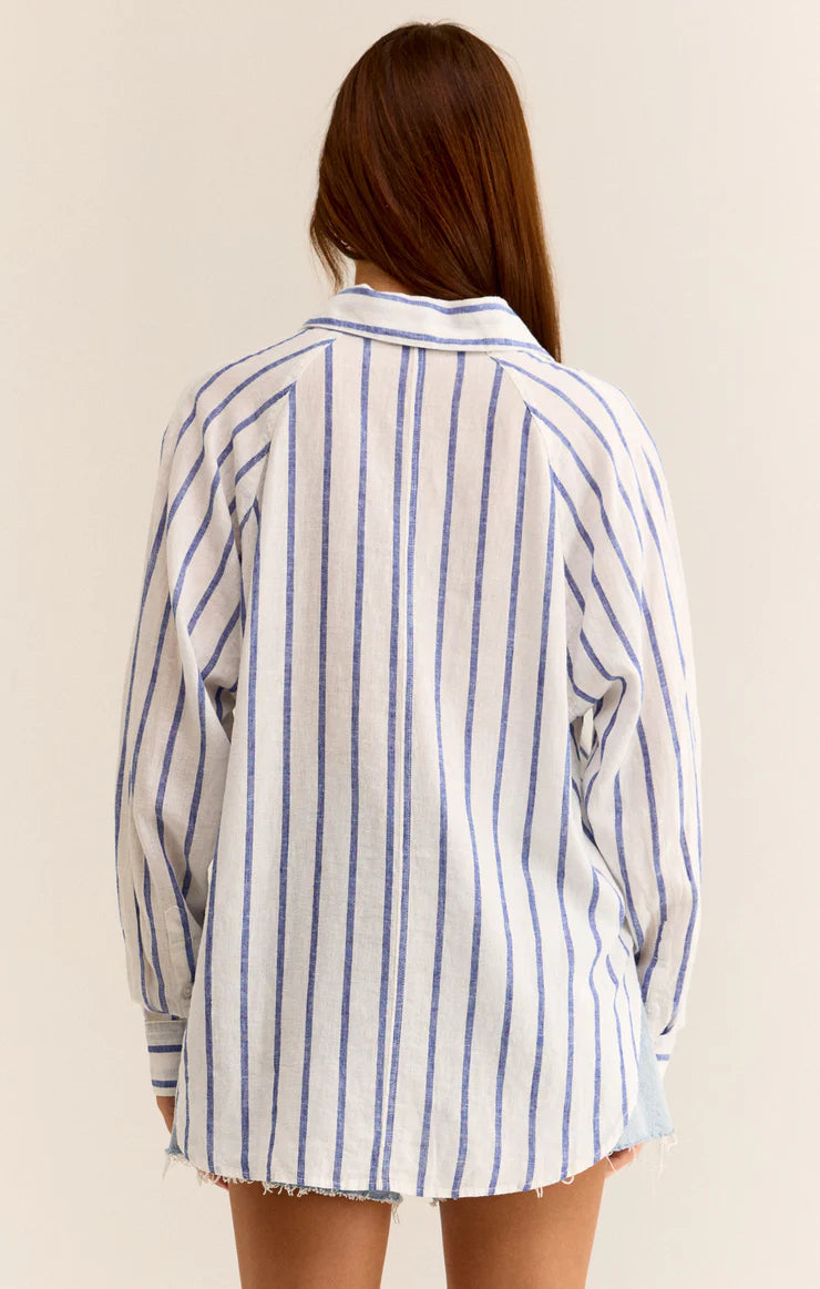 perfect linen stripe shirt | palace blue