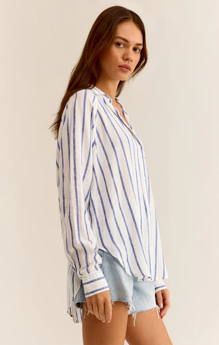 perfect linen stripe shirt | palace blue