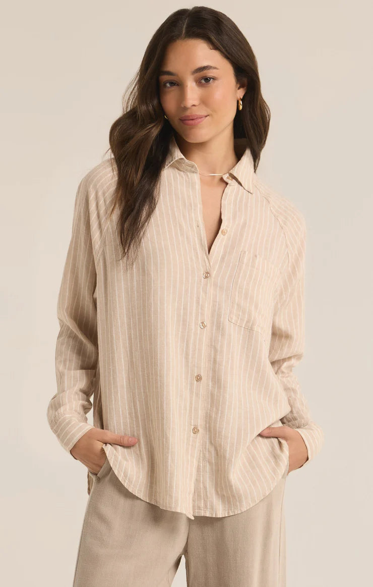 perfect linen stripe top | putty