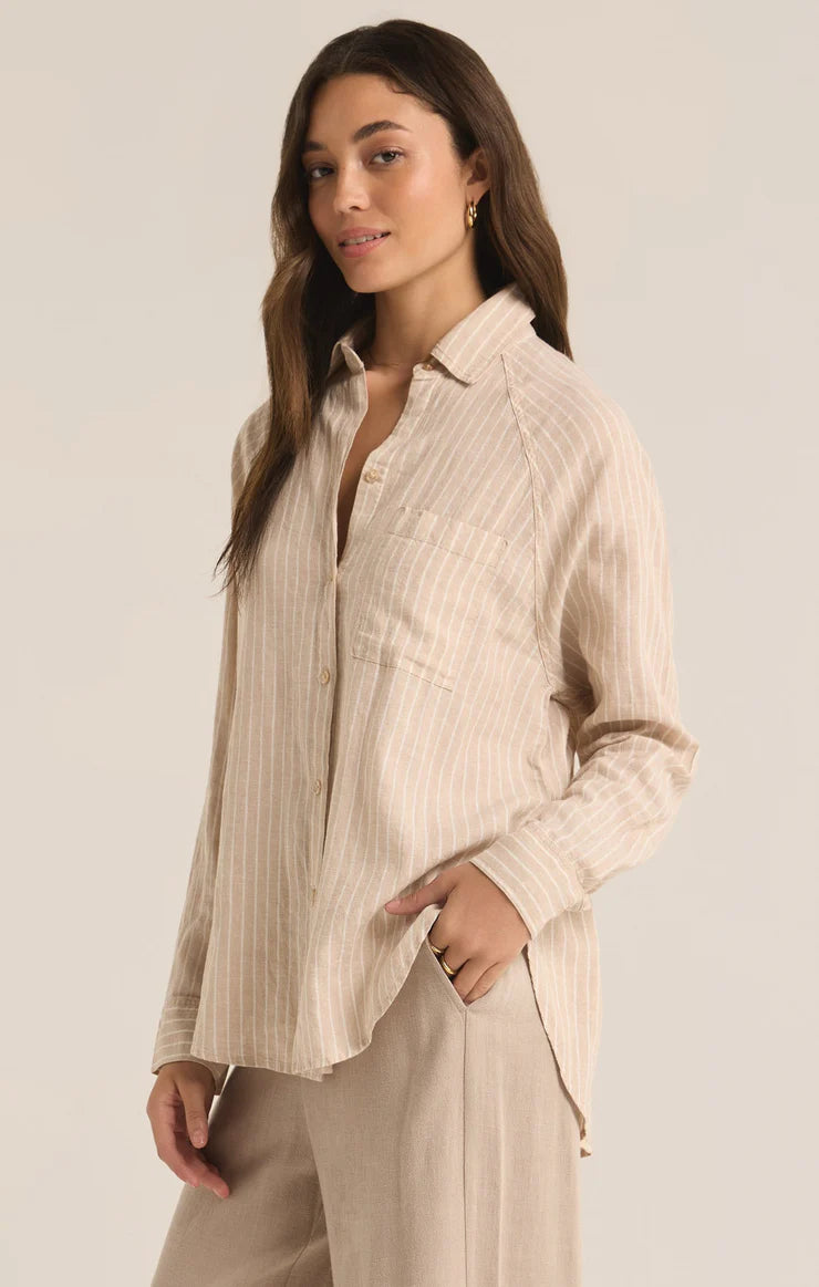 perfect linen stripe top | putty