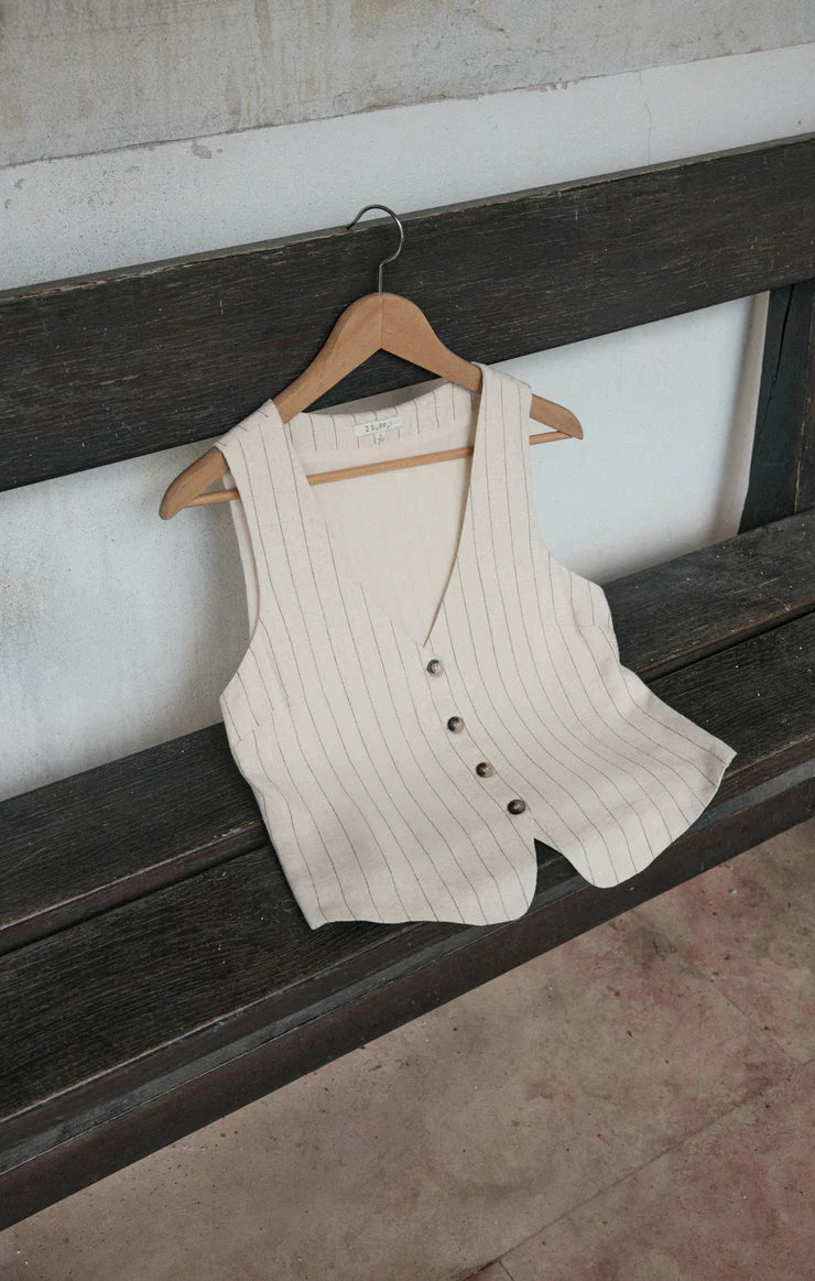 belfort pinstripe linen vest | flax